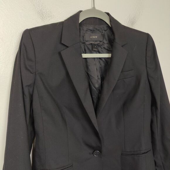 J. Crew Black Lightweight 100% Wool Super 120's Blazer Jacket Women's Size 4 - Picture 3 of 11
